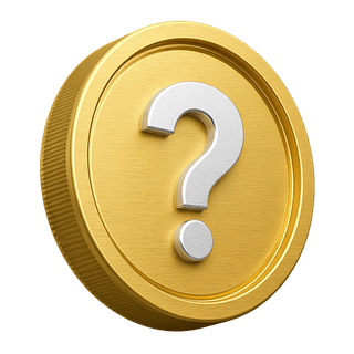 En la página de preguntas frecuentes, una moneda de oro 3D decorativa con un signo de interrogación